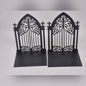 Ornate Black Metal Gothic Gate Bookends - Pair